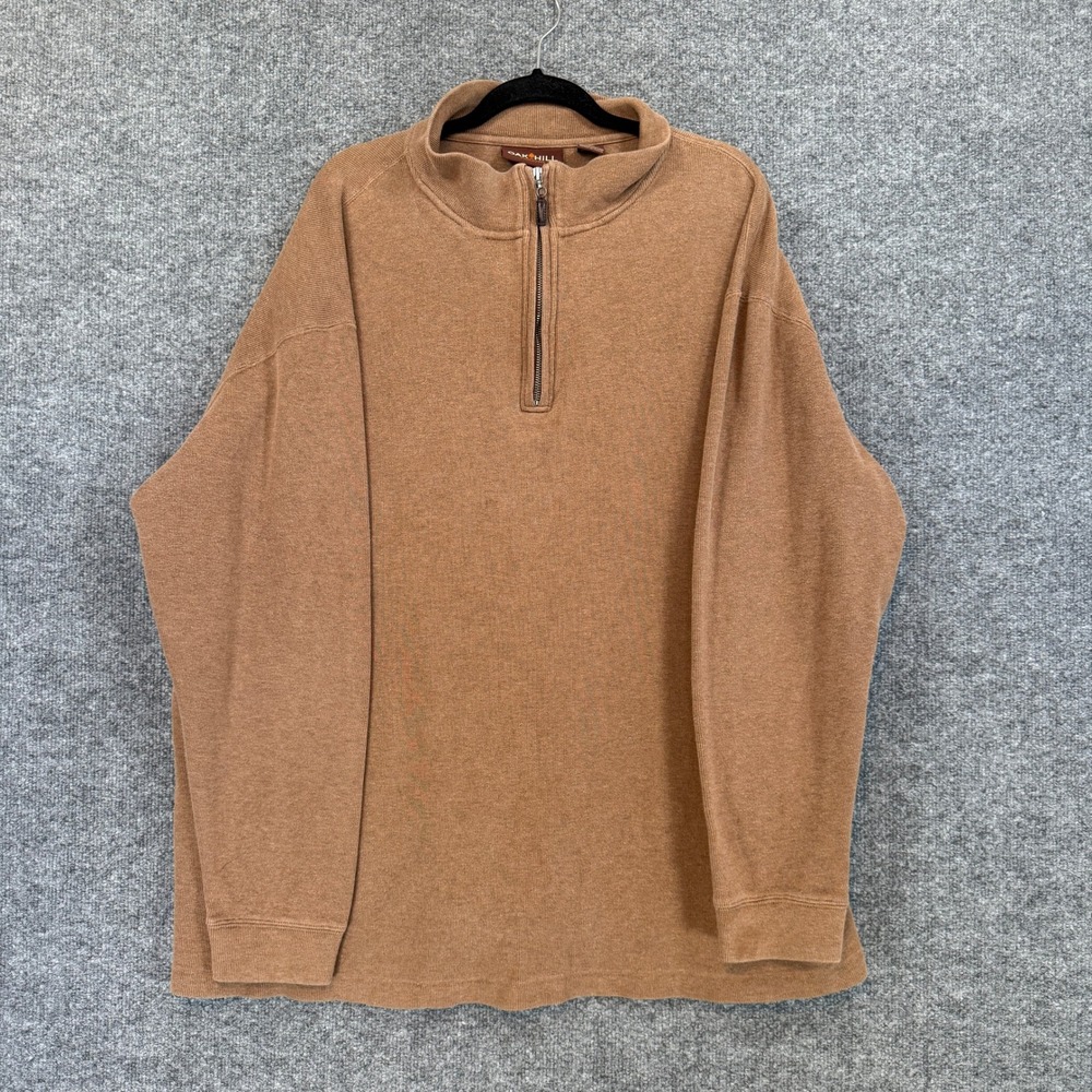 Oak Hill Sweater Mens 2XL‎ Tall Brown Cotton Ribbed 1/4 Zip Pullover Knit Casual